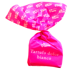 Tartufi dolci bianchi, weiße Trüffelpralinen mit Piemont Haselnüssen in rosa Papier